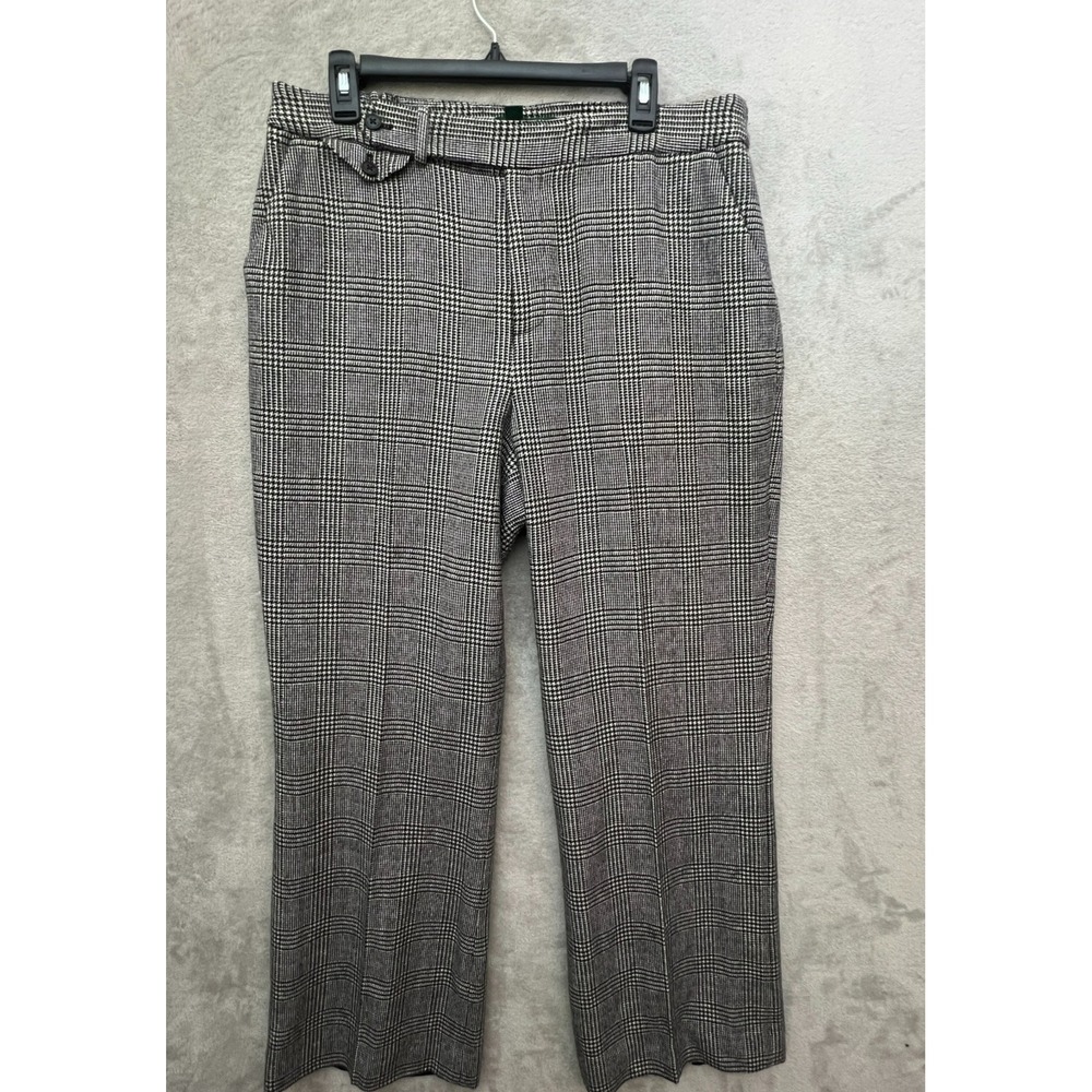 LRL Women's Glen Plaid‎ Wool Pants Lined Work Career Preppy Elastic Waist